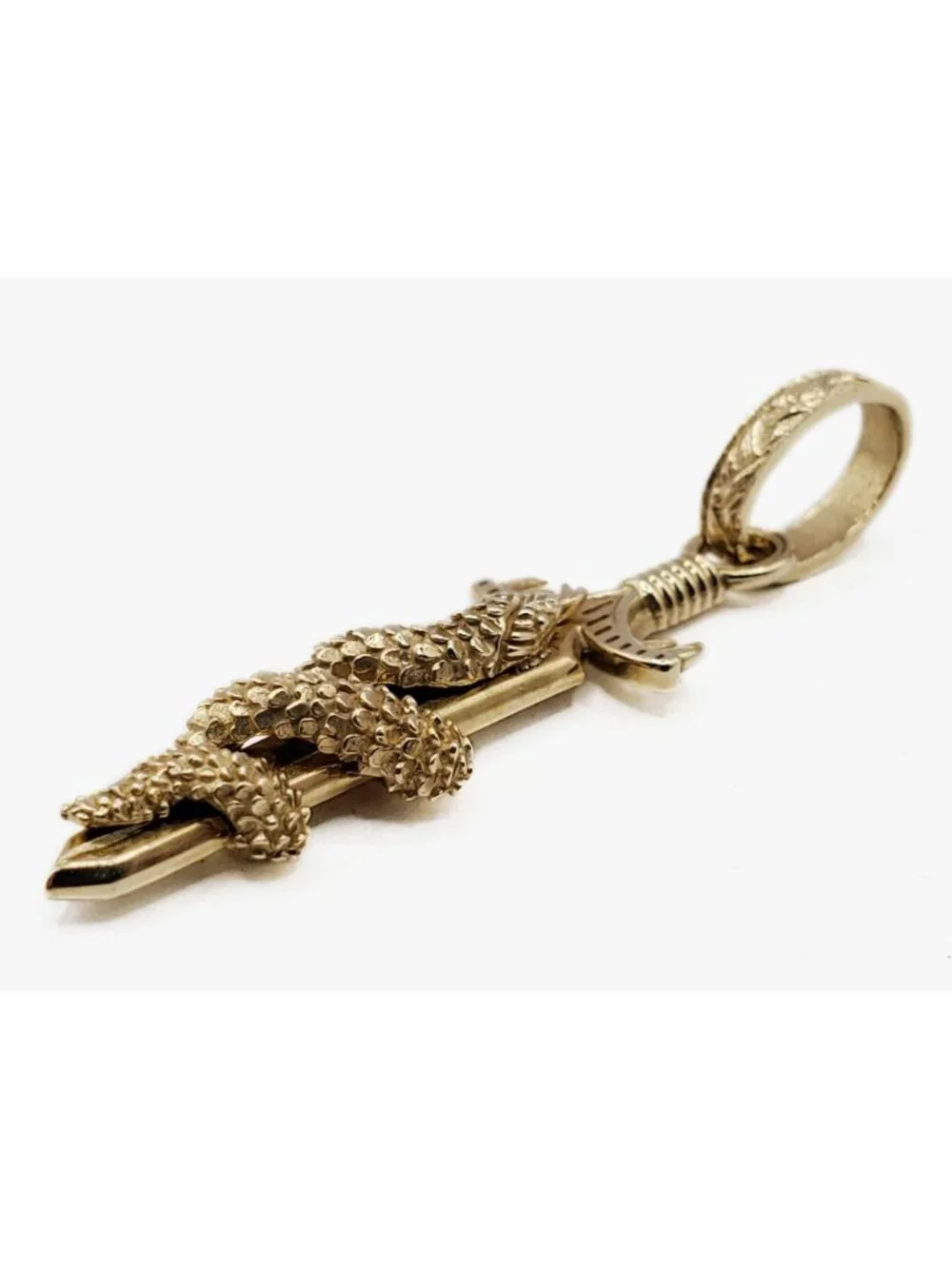 Decorative Dagger & Serpent Snake Pendant 14k Gold